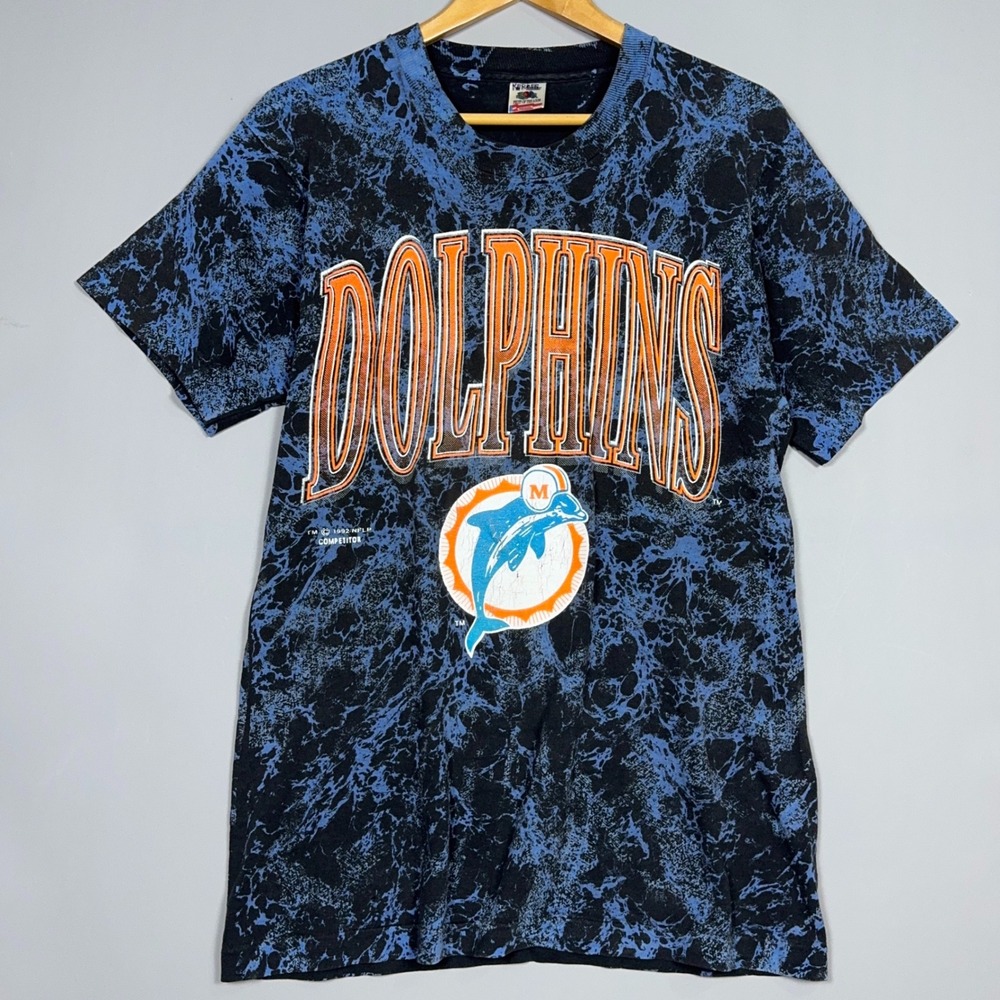 Vintage Miami Dolphins AOP 90s T-Shirt Mens Medium USA‎ Made Single Stitch NFL